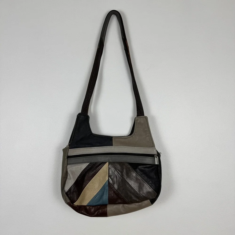 Genuine Leather‎ Patchwork Hobo Bag Shoulder Bag Made in Mexico Y2K Purse